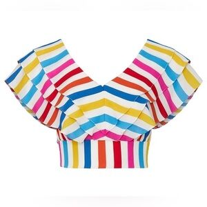 Color Me Courtney Rainbow Stripe Holly Ruffle Crop Top V-neck Women’s Size 4